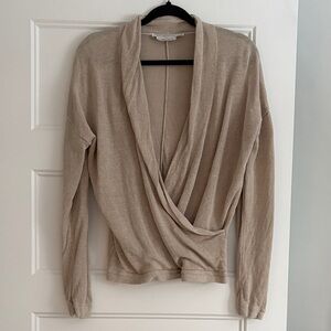 Beige Draped Long Sleeve Top